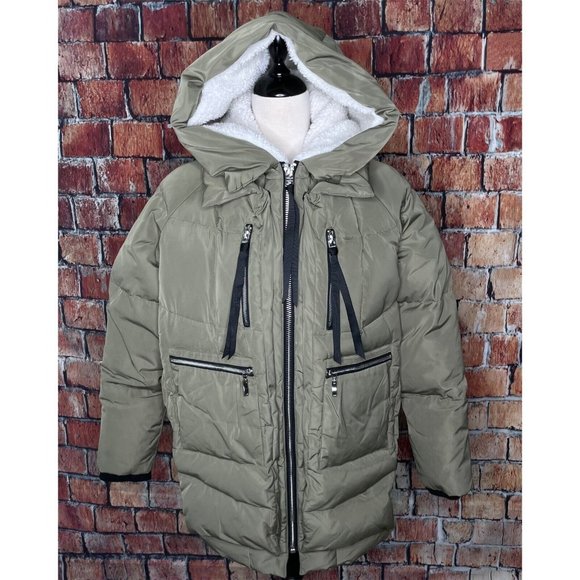 OROLAY Thickened Down Jacket Coat Parka Faux Sherpa Lined Hooded Green Small - Picture 3 of 11